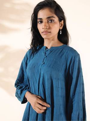 blue cotton dobby yoke co-ord set 3