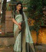 Koram Turqoise Kanjivaram Soft Silk Weaving Borders Havy Design Saree With Blouse For Women