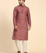 Red colour ethnic wear kurta for men for festive party looks