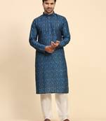 Blue colour ethnic wear kurta for men for festive party looks