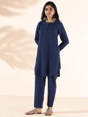 blue cotton dobby relaxed co-ord set 1