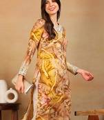 women mustard viscose rayon solid embroidered straight kurta