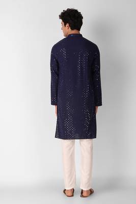 Navy blue colour ethnic trending sequins work cotton fabric kurta for men 2