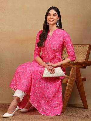 Pink Daily Wear Bandhani Kurta for Women 1