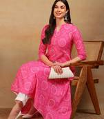 Pink Daily Wear Bandhani Kurta for Women