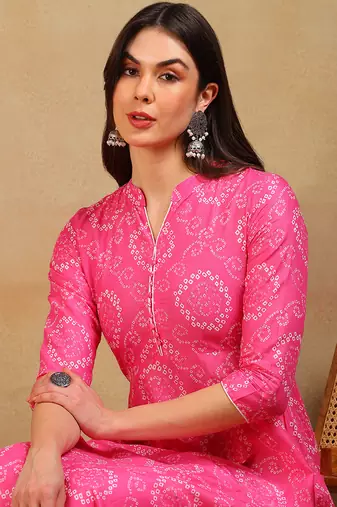 Pink Daily Wear Bandhani Kurta for Women
