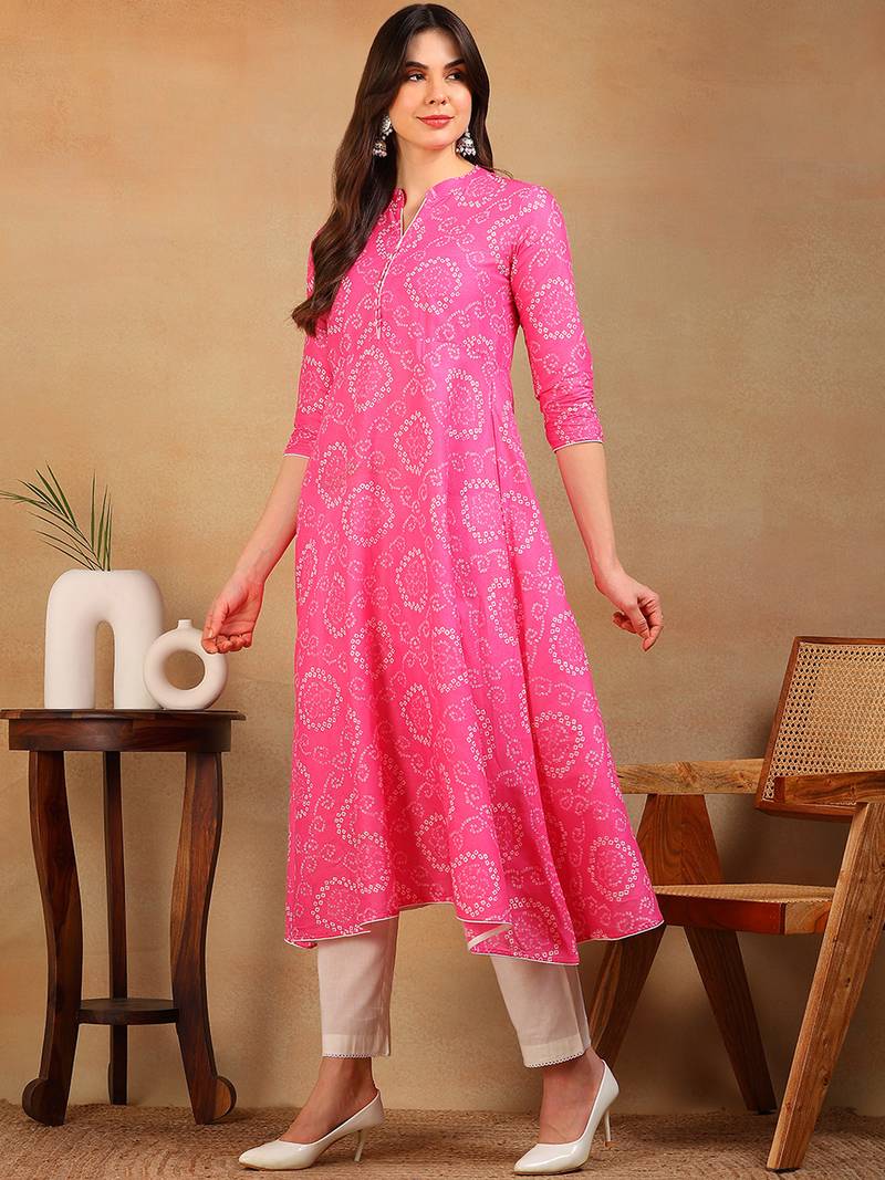 Pink Daily Wear Bandhani Kurta for Women