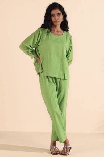 green cotton dobby short co-ord set