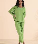 green cotton dobby short co-ord set