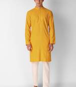 Yellow colour ethnic trending sequins work cotton fabric kurta for men