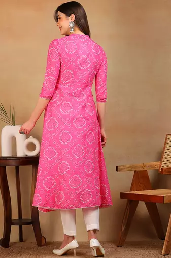 Pink Daily Wear Bandhani Kurta for Women