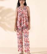 carrot cotton ikat flared co-ord set