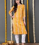women yellow cotton abstract printed straight kurta