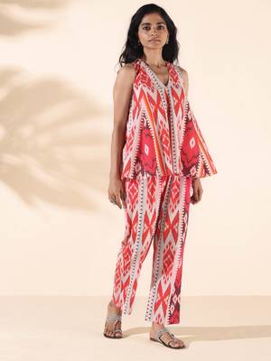 maroon cotton ikat flared co-ord set 1