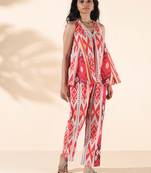 maroon cotton ikat flared co-ord set