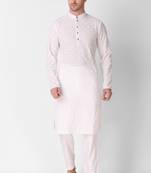 White colour ethnic trending sequins work cotton fabric kurta for men