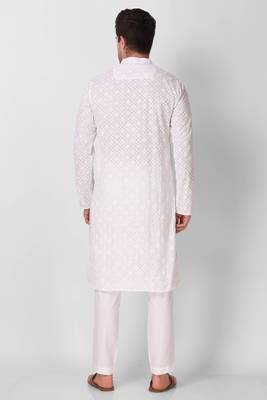 White colour ethnic trending sequins work cotton fabric kurta for men 2