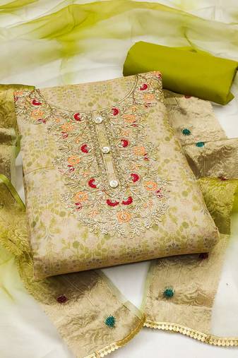 Lime Green Viscose Shimmer Unstitched Dress Material