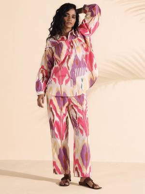 pink cotton ikat shirt co-ord set 1