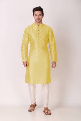 Ethnic lemon art silk kurta payjama set for ethnic festive traditional looks 1