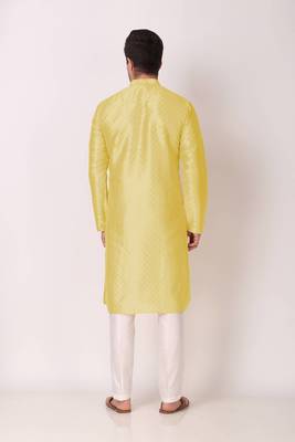 Ethnic lemon art silk kurta payjama set for ethnic festive traditional looks 2