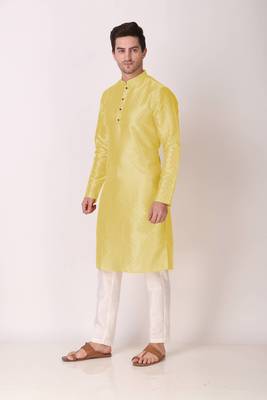 Ethnic lemon art silk kurta payjama set for ethnic festive traditional looks 3
