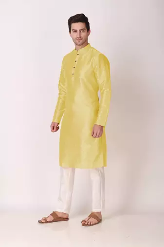 Ethnic lemon art silk kurta payjama set for ethnic festive traditional looks