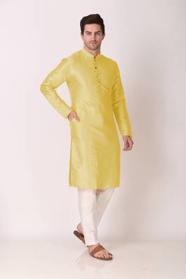 Ethnic lemon art silk kurta payjama set for ethnic festive traditional looks 4