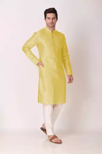 Ethnic lemon art silk kurta payjama set for ethnic festive traditional looks