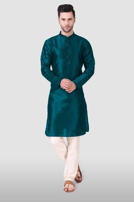 Ethnic teal art silk kurta payjama set for ethnic festive traditional looks 1