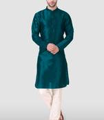 Ethnic teal art silk kurta payjama set for ethnic festive traditional looks