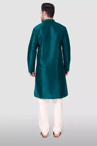 Ethnic teal art silk kurta payjama set for ethnic festive traditional looks