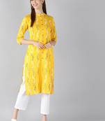 women yellow cotton abstract printed straight kurta