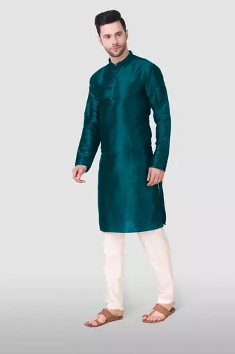 Ethnic teal art silk kurta payjama set for ethnic festive traditional looks