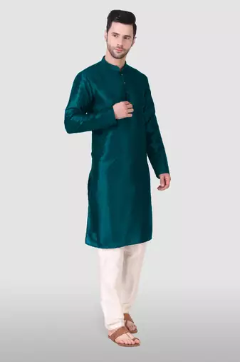 Ethnic teal art silk kurta payjama set for ethnic festive traditional looks