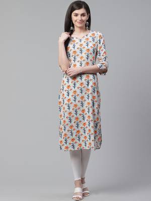 women off white cotton floral printed straight kurta 1