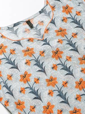 women off white cotton floral printed straight kurta 2