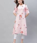 White Cotton Striped Printed Kurti