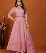 Pink colour heavy resham embroidery work designer ethnic gown with dupatta