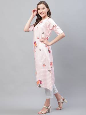 White Cotton Striped Printed Kurti 3