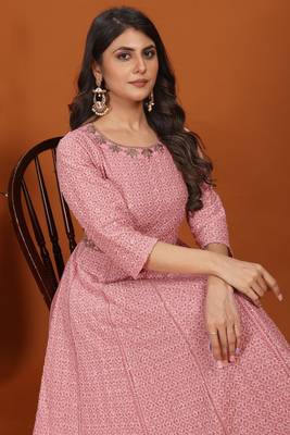 Pink colour heavy resham embroidery work ethnic gown with dupatta 2
