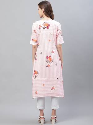 White Cotton Striped Printed Kurti 4