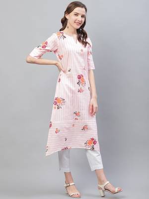 White Cotton Striped Printed Kurti 5