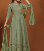 Pista colour heavy resham embroidery work designer ethnic gown with dupatta