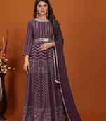 Wine colour heavy resham embroidery work designer ethnic gown with dupatta