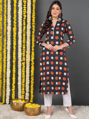 women charcoal cotton abstract printed straight kurta 1