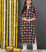 women charcoal cotton abstract printed straight kurta