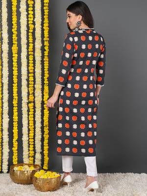 women charcoal cotton abstract printed straight kurta 4