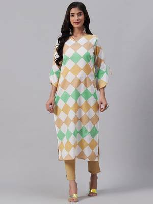 women multi cotton checked printed straight kurta 1