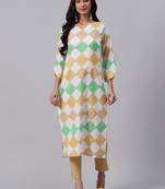 women multi cotton checked printed straight kurta